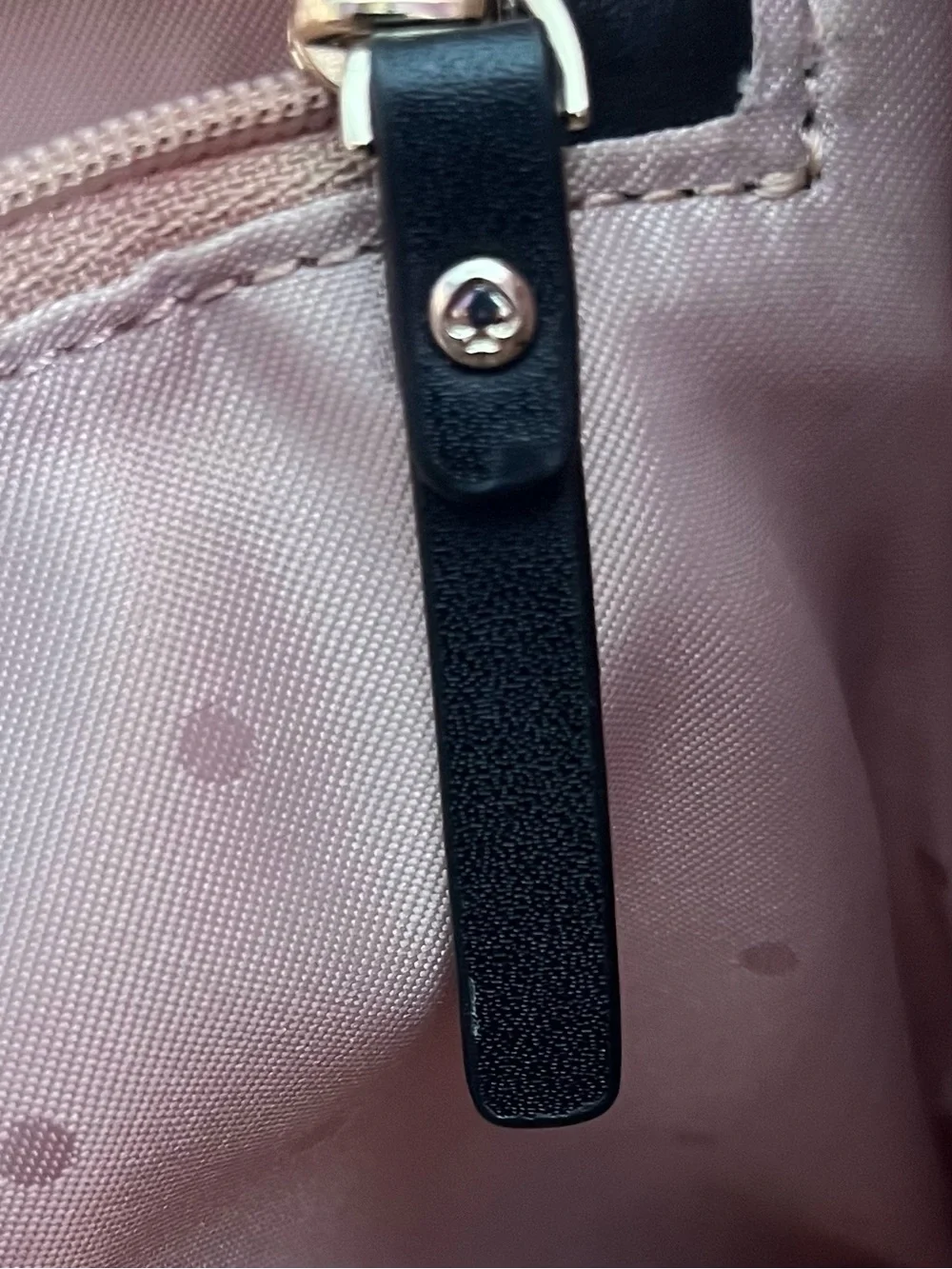 kate spade beige wool tote with black straps and gray center stripe